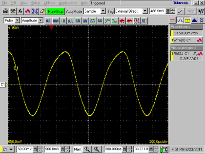1.4GHz output signal of Sequid's SMAS high precision clock generator PCG-01