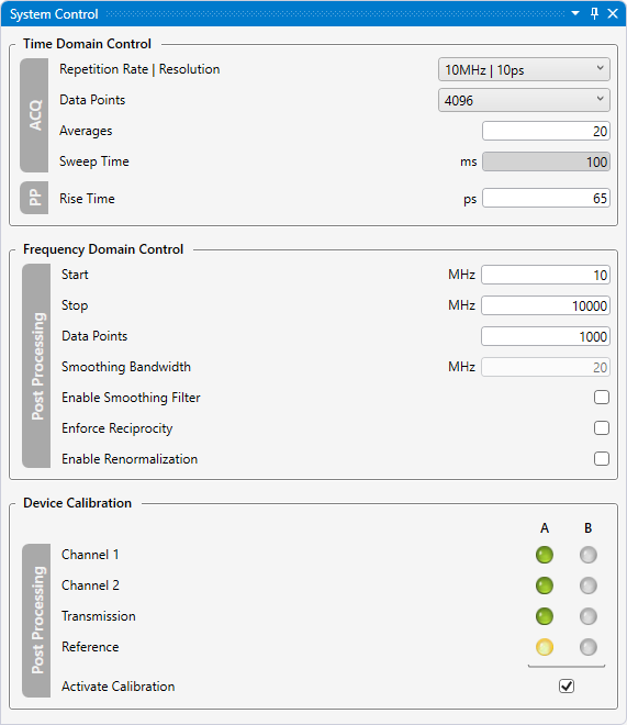 System Control Panel der Sequid TDR-Software SeunisPro